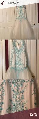 Gown Mac Duggal 48257 Slip Gown White Aqua Size 14 40 32 43