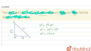 The sides of a right triangle (say a, b and c) which have positive integer values, when squared, are put into an equation, also called a pythagorean triple. The Height And Base Of A Right Angled Triangle Are 24cm And 18cm Find The Length Youtube