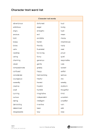 Character Word Chart Character Traits Chart Pdf Iwpsd Net Character Trait Character Words Words