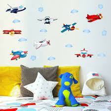 Creative for kids room wall decals have an adhesive back which sticks to smooth surfaces such as walls, wood and glass without leaving a residue. Cartoon Airplane Wall Decal Cloud And Plane Wall Art Stickers For Baby Nursery Kids Room Wall Decor Wallsymbol Com