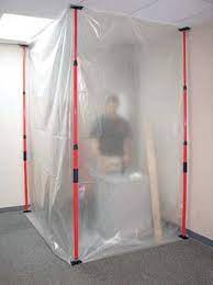 One 3 mil 10′ × 50′ roll of white plastic sheeting. Poly Dust Barrier Containment Walls