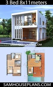 House Plans Idea 8x11m With 3 Bedrooms Sam House Plans Small House Design Exterior Small House Design Plans Model House Plan