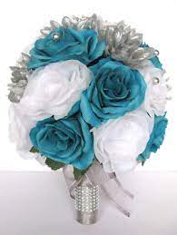 The same things you would on any other wedding website! 17 Piece Wedding Bouquet Package Bridal Silk Flowers Turquoise Silver White Set Ebay