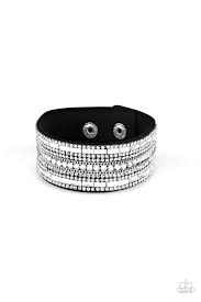 Black And White Acrylic Bracelet Paparazzi Paparazzi Accessories In 2020 White Rhinestone Black Bracelets Black Suede