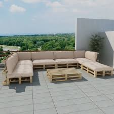 Vidaxl Houten Pallet Lounge Set Voor Buiten Met 13 Kussens Zand Wit 21 St Buiten Zitplaatsen Houten Pallets Houten Pallet Meubels