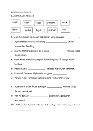 Bm tahun 3 tatabahasa 3 : Latihan Kata Adjektif Worksheet