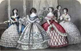 The lush floral pattern, whether it is the florals and colours of the dress are echoed in the bonnet it is shown with, linking back to the natural imagery. 1850s And 1860s Evening Dresses Byron S Muse
