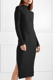 Black Ribbed Knit Turtleneck Midi Dress Theory Turtleneck Midi Dress Dresses Black Rib