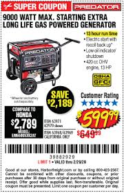 Harbor freight predator engine coupon 2020. Predator 9000 Watt Max Starting Extra Long Life Gas Powered Generator For 599 99 Harbor Freight Coupons