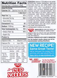 Nov 25, 2009 · there are 300 calories in 1 cup (64 g) of nissin ramen beef flavor noodles soup cup.: 2578 Nissin Cup Noodles Chicken Vegetable Flavor Ramen Noodle Soup New Recipe The Ramen Rater