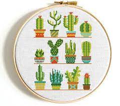 Cross stitch kit from bucilla featuring desert cacti in a jar shaped frame! Beginner Free Printable Cactus Cross Stitch Patterns Novocom Top