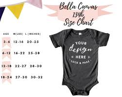 bella canvas 134b size guide chart baby one piece toddler triblend body romper suit infant mockup