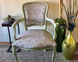 Accent Arm Chair Vintage Upholstered With Green Velvet And Etsy French Chairs Accent Arm Chairs Chair