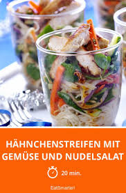 Hahnchenstreifen Mit Gemuse Und Nudelsalat Rezept Rezepte Nudelsalat Nudel
