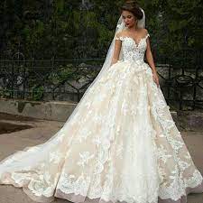 Champagne Wedding Dress Ball Gown 2020 Lace Applique Off The Shoulder Elegant Boho Wedding Gown Vestido De Novia Dream Wedding Dresses Ball Gowns Wedding Wedding Dress Champagne