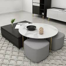 The contemporary square ottoman can be used as a coffee table in the living room. Round And Square Nesting Coffee Table Set With Ottomans And Storage 2 Piece Accent Table