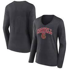 Women's Charcoal Cornell Big Red Campus Long Sleeve V-Neck T-Shirt