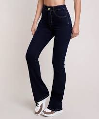 Calça Jeans Flare Cintura Alta Azul Escuro Pin Em Calca Jeans Feminina
