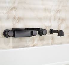 Polished chrome clawfoot bathroom tub faucet w/ hand shower sprayer wall mount. Black Wall Mounted 3 Knobs Bathtub Faucet Waterfall Mixer Tap With Hand Shower