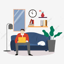 رجل يعمل في الغرفة رجل يجلس على الأريكة رجل مع جهاز الكمبيوتر قطة نائمة غرفة فنية كنبة داخلي Png والمتجهات للتحميل مجانا