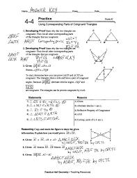 Congruent not congruent *if two figures are congruent, then their corresponding parts are. 4 4 Form K Answers Verona Public Schools