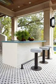 White Brick Outdoor Kitchen With Built In Swivel Barstools Transitional Deck Patio
