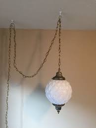 Vintage Swag Lamp White Glass Globe Swag Light Light Fixture Mid Century Swag Lamp Pendant Lamp With Hanging Chain Vintage Lighting Glass Globe Swag Lamp White Glass