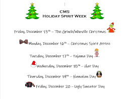 10 way to get in the christmas spirit will help you navigate through all the stress an expectations and help you get are you getting into the christmas spirit yet? Cms Holiday Spirit Week Champion Middle School