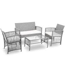 Hargett 4 Piece Rattan Sofa Seating Group With Cushions Patio Furniture Sets Outdoor Patio Furniture Furniture Sets