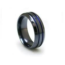 Black Titanium With Cobalt Blue Stripes Titanium Rings For Men Rings For Men Black Titanium Ring Men