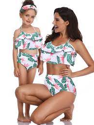 Mommy And Me Matching Family Swimsuit 2pcs Ruffle Women Swimwear Kids Children Toddler Beachwear Set Mommy And Me Swimwear Matching Swimwear Matching Swimsuits