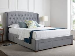 Devon single bed frame black silver white metal steel modern stylish frame only. Elise Grey Winged Upholstered Drawer Storage Bed Frame Only Time4sleep