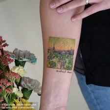 Vincent Van Gogh Couple Walking Among Olive Trees In A Mountains Landscape With Crescent Moon Location Tattoo Van Gogh Tattoo Tattoos