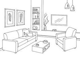 Black And White Dining Room Clipart Living Room Graphic Black White Interior Sketch Illustration Vector Interior Sketch Interior Design Videos Interior Illustration