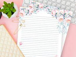 Printable pdf writing paper templates in multiple different line sizes. Printable Lined Writing Paper Floral Stationery Set Of 2 Blank Letter Sheet Journal Notes Download For