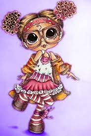 Fillette Aux Cheveux Boucles Bruns Avec De Grands Yeux Bruns Et Portant Des Grandes Lunettes Vetue D Une Jupe Rose Et D U Big Eyes Art Cute Art Big Eyes Doll
