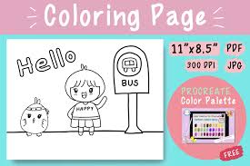 If you are on an ipad: Cute Coloring Page Cute Chick And Chubby Girl Waiting Bus 1343244 Printables Design Bundles
