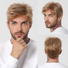 Amazon.com: Allbell Peluca corta de color rubio oscuro para hombre, peinado  en capas, corte Pxie, pelucas sintéticas con flequillo, rubio dorado con  cabello falso gris para uso diario : Belleza y Cuidado