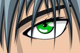 Anime-Comic-Strip hübscher Junge oder Mädchen Gesicht mit grünen Augen und  grauen Haaren. Manga Comics Buch Held Kunst Hintergrundkonzept.  Vektor-Cartoon-Look-Eps-Illustration 8991619 Vektor Kunst bei Vecteezy