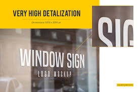 Download Window Sign Logo Mockup Set In Outdoor Advertising Mockups On Yellow Images Creative Store PSD Mockup Templates
