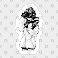 Decorate your laptops, water bottles, . Cold Black And White Sad Japanese Anime Aesthetic Sad Sticker Teepublic
