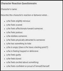 Character Reaction Questionnaire Character S Thoughts Writing Fantasy Writing Inspiration Writing Promts