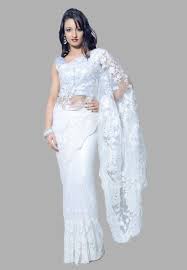 White Net Saree With Blouse Online Shopping Svx195 Net Saree Lace Saree Saree