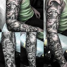 Guys Night Before Christmas Themed Sleeve Tattoo Ideas Nightmare Before Christmas Tattoo Christmas Tattoo Full Sleeve Tattoo Design