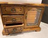 Joyero vintage de madera con 3 cajones forrados de ...