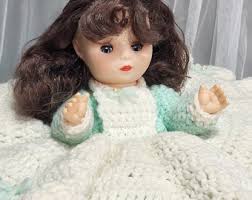 Handmade Southern Belle Brunette Pillow Doll With Green and White Ruffled  Dress