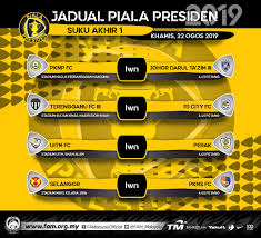 16 pasukan akan bertanding untuk piala malaysia 2019 iaitu 11 pasukan teratas dari liga super dan 5 pasukan teratas dari liga premier berdasarkan kedudukan setelah tamatnya pusingan pertama musim 2019. Fa Malaysia On Twitter Jadual Suku Akhir 1 Piala Presiden 2019 Khamis 22 Ogos 2019 Perlawanan Suku Akhir Pertama Akan Berlangsung Pada Khamis 22 Ogos 2019 Manakala Suku Akhir Kedua Pada