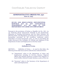 Http Www Chanrobles Com Republic 20act 20no 207877 20implementing 20rules Dole Administrative 20order 20no 20250 Pdf