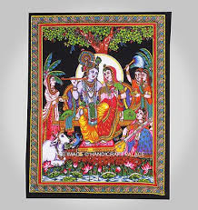 HANDMADE HINDU LORD KRISHNA RADHA ETHNIC INDIAN WALL ART DECOR HANGING  TAPESTRY