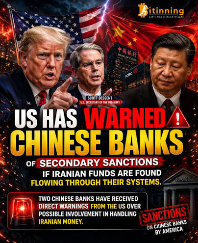 Bitinning | US Secretary of the Treasury Scott Bessent - 🇺🇸US has warned  🇨🇳Chinese banks of secondary sanctions if Iranian funds are found  flowing... | Instagram